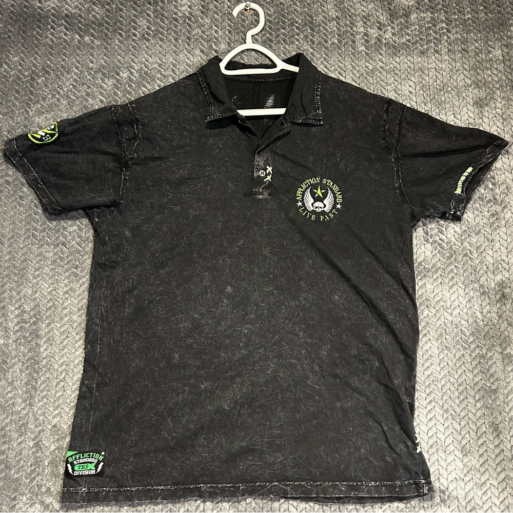Affliction Distressed Black Graphic Polo Live Fast‎ Size 2XL